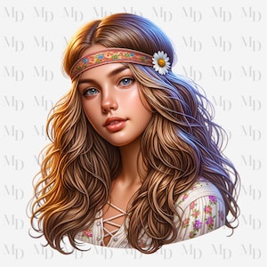 Hippie Girl PNG, Clipart, Instant Download, Hippie design, Digital Download, Sublimation