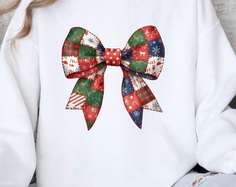 Christmas Patchwork Big Bow PNG, Digital Download, Sublimation, Clipart, Coquette Design, Festive Holiday Bow