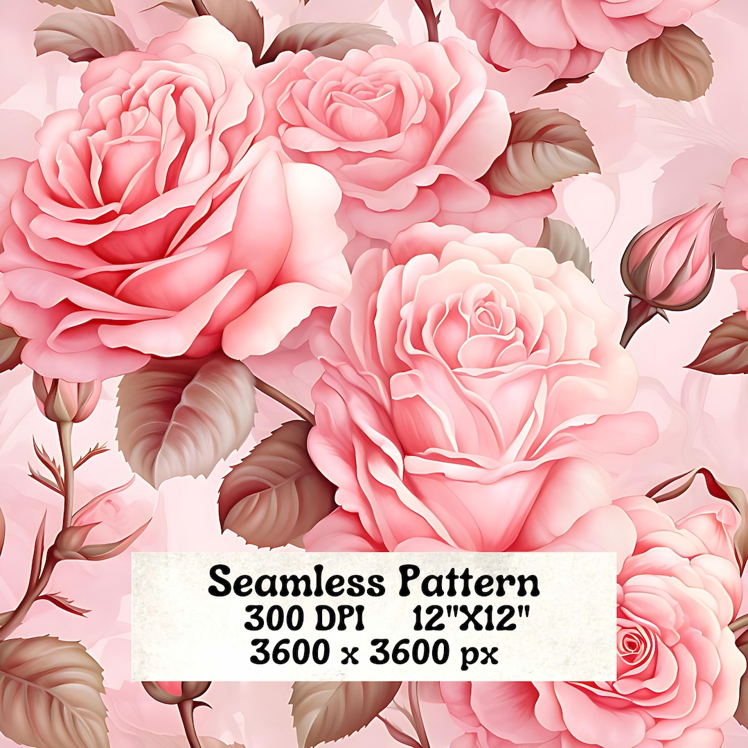 Vintage Pink Rose Seamless Pattern PNG, Digital Download, Digital Paper ...