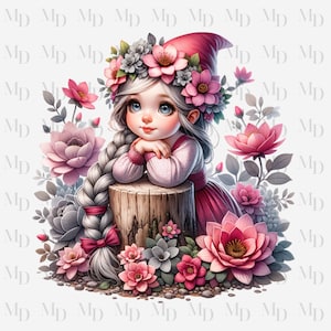 Kaboutermeisje PNG, Instant Download, Sublimatie, Kabouterontwerp, Clipart, Digitale download, Gratis commercieel gebruik, PNG-ontwerp