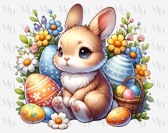 Cute Easter Bunny PNG, Instant Download, Digital, Easter Design, Bunny Easter Eggs, Sublimation, Clipart, Easter Colors