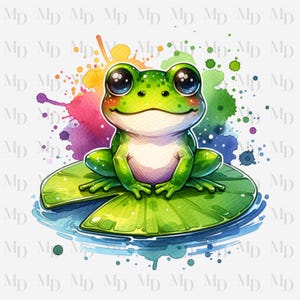 Sapo Lírio Fofo PNG, Download Instantâneo, Sublimação, Download Digital, Aquarela, Sapos, Clipart, Download Instantâneo, 300Dpi