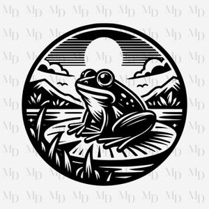 Contour noir grenouille PNG, sublimation, clipart, téléchargement immédiat, usage personnel ou commercial, conception de grenouille 300 dpi, grenouille de l'étang, cercle