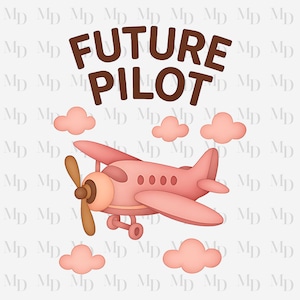 Future Pilot-vliegtuig PNG, roze en bruin, vliegtuig, digitale download, PNG, kinderkamerontwerp, sublimatie, nieuwe baby