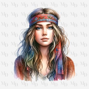 Hippie Girl PNG, Clipart, Instant Download, Hippie design, Digital Download, Sublimation