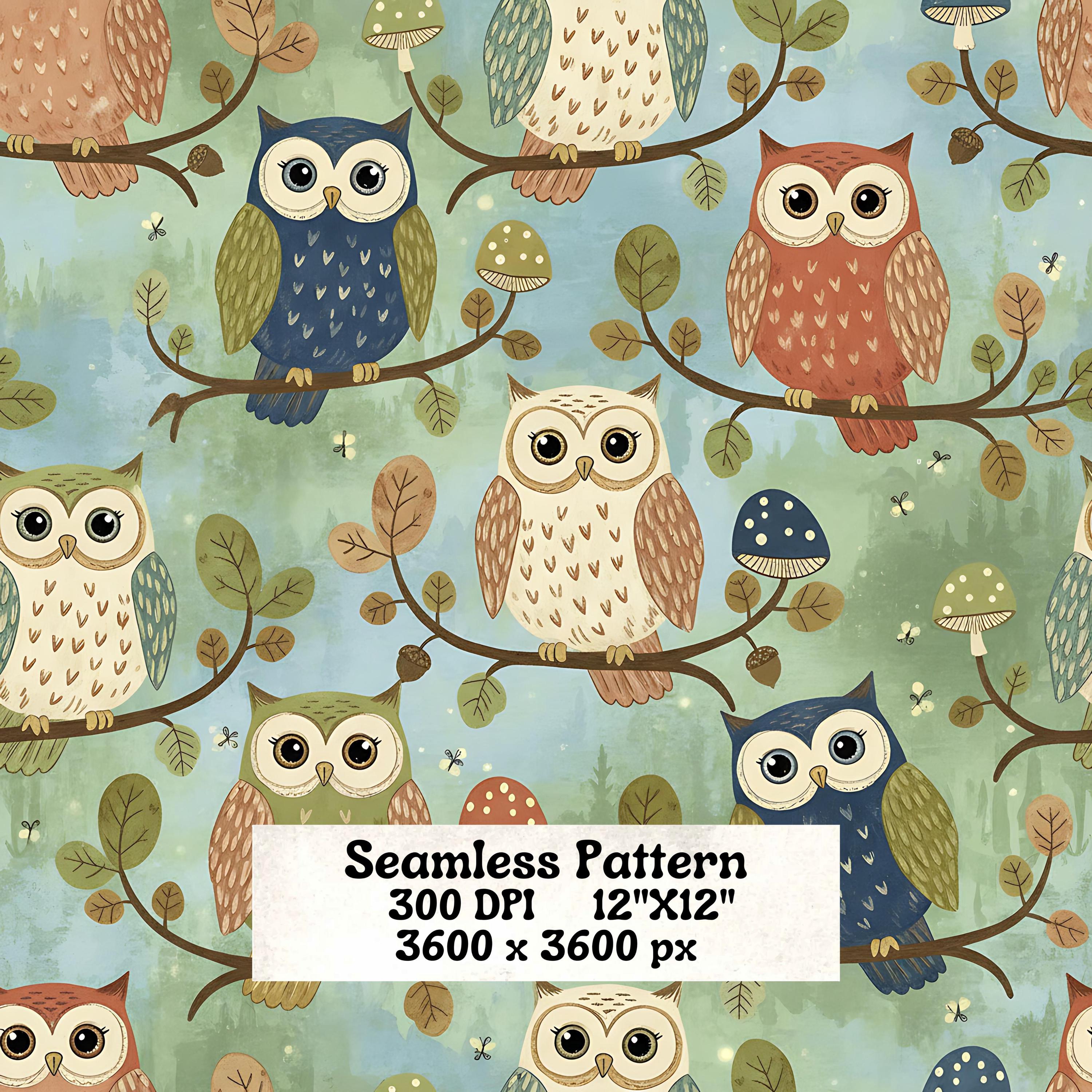Owl Seamless Pattern PNG, Digital Download, Digital Paper, Cute Owl Pattern
