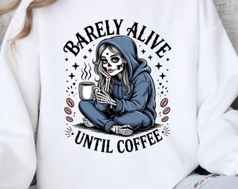 Coffee Skeleton PNG, , Barely Alive Until Coffee, Sublimation, Clipart, Coffee Design, Digital Download