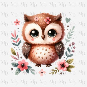 Süße rosa und braune Eule PNG, Eule Clipart, Sofort-Download, Digital, 300 DPI, Baby-Design, Sublimationsdruck, Blume, Eulen, Kinderzimmer-Design