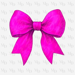 May include: A vibrant, hot pink bow with a classic design. The bow features multiple loops and streamers, perfect for gift wrapping or crafting projects. The bow is set against a white background with a subtle pattern.