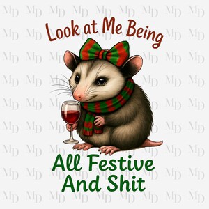 Possum Noël festif drôle PNG, Design de Noël Opossum, téléchargement immédiat, numérique, Design de Noël