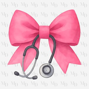 Pink Bow PNG, Pielęgniarka, Weterynarz, Lekarz, Dentysta, Medyczny, Sublimacja, Natychmiastowe pobieranie, Projekt kokietki, Stetoskop