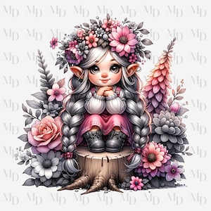 Kaboutermeisje PNG, Instant Download, Sublimatie, Kabouterontwerp, Clipart, Digitale download, Gratis commercieel gebruik, PNG-ontwerp