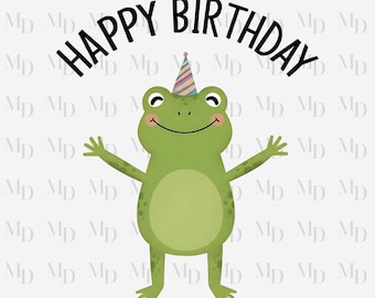 Groda Grattis på födelsedagen PNG, grodadesign, grodfödelsedag, digital nedladdning, sublimering, clipart