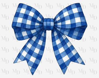 Royal blau und weiß karierte Schleife PNG, Sublimation, digitaler Download, Sofort Download, Clipart, Coquette Design, große Schleife