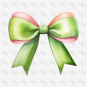 Fiocco verde e rosa sottaceto PNG, Sublimazione, Download digitale, Download istantaneo, Clipart, Design Coquette, Acquerello, Grande fiocco