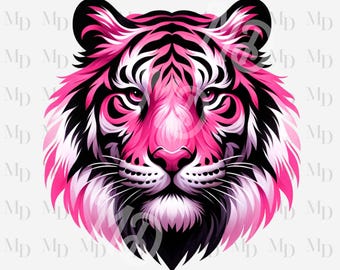 Pink and Black Tiger Face PNG, Tiger clipart, Instant Download, Digital, 300 DPI, Tiger Design, Sublimation design, Football
