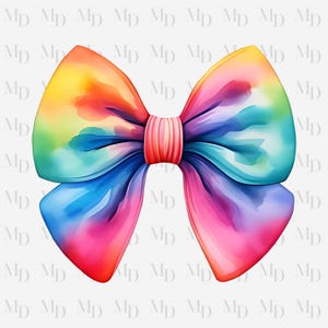 Fiocco tie-dye colorato PNG, Sublimazione, Download digitale, Download istantaneo, Clipart, Design Coquette, Acquerello, Grande fiocco