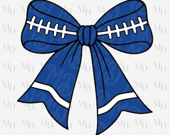 Blue & White Football Bow PNG, Sublimation Design (Digital Download)