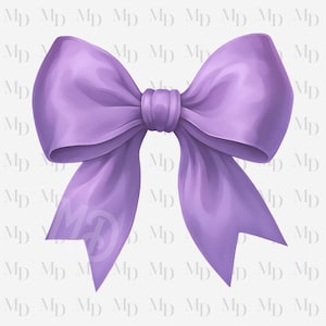 May include: A digitally rendered, lavender-colored bow. The bow is tied in the center with two large loops and two long, pointed tails. The fabric appears soft and flowing, with subtle shading to create depth and dimension. The background is white with a watermark.
