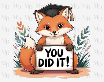 Afstuderen Fox PNG, afgestudeerd, sublimatie, clipart, digitaal ontwerp, vieringsontwerp, digitale download