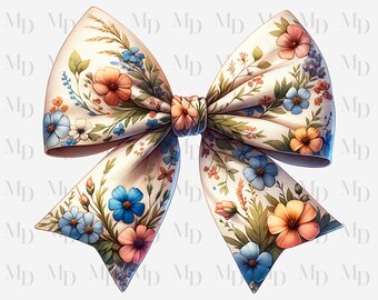 Wildflower Bow PNG, Sublimation, Digital Download, Instant Download, Clipart, Coquette Design, Big Bow, Cottagecore, Wildflowers, Floral