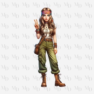 Peace Sign Hippie Girl PNG, Clipart, Instant Download, Hippie design, Digital Download, Sublimation