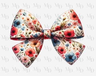 Wildflower Bow PNG, Sublimation, Digital Download, Instant Download, Clipart, Coquette Design, Big Bow, Cottagecore, Wildflowers, Floral