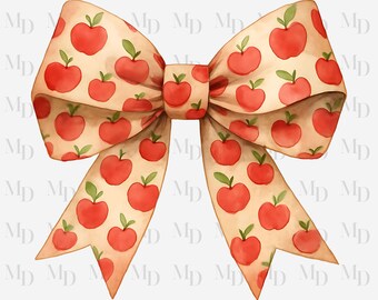 Red Apple Bow PNG, Sublimation, Digital Download, Instant Download, Clipart, Coquette Design, Big Bow, Fruit, Teacher, School