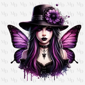 Lila und schwarze Vintage Goth Fee PNG, Clipart, Sofort-Download, 300 Dpi, Sublimation, Clipart