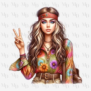 Signe de la paix Hippie Girl PNG, Clipart, téléchargement immédiat, design hippie, téléchargement numérique, sublimation