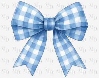 Blau und weiß karierte Schleife PNG, Sublimation, digitaler Download, Sofort Download, Clipart, Kokette Design, große Schleife