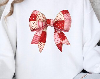 Patchwork Valentines Day Big Bow PNG, Instant Download, Sublimation, Clipart, Coquette Design