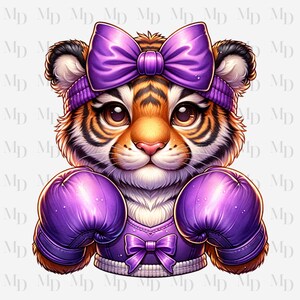 Tigre morado luchando PNG, diseño de tigre, conciencia, sublimación, descarga instantánea, digital, 300 DP, guantes de boxeo, tigre