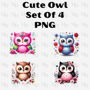 Schattige uil set set van 4 PNG, babyuil clipart, instant download, kinderkamerontwerp, baby