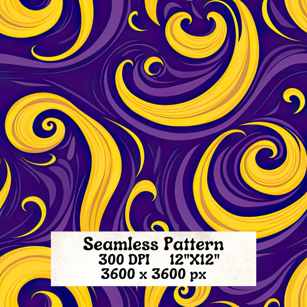 Purple and Yellow Swirl Seamless Pattern , PNG, Instant Download, Swirl ...