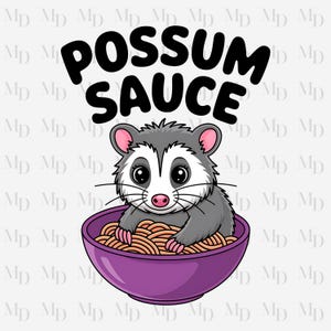 Lustige PNG, Possum Sauce, Opossum sitzt in einer Schüssel Spaghettis, Instant Download, Sublimation, Clipart, Tier, Pasta