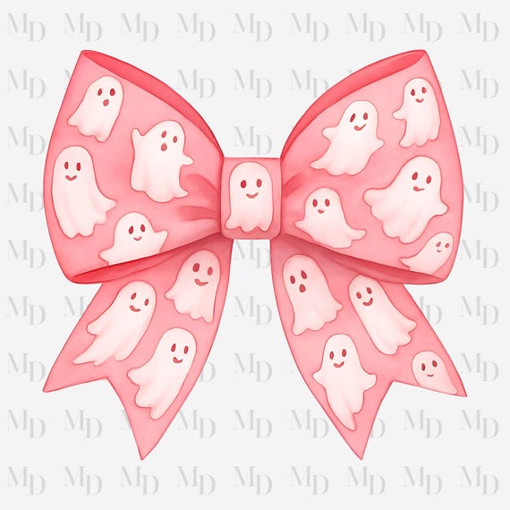 Pink Ghost Bow PNG, Halloween, Instant Download, clipart, Coquette Design, Watercolor, Big Bow