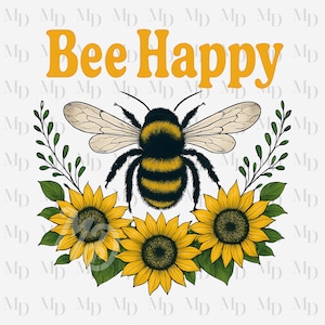 Sunflower Bee PNG, Bee Happy, Clipart, Instant Download, Digital Download, Sublimation, Sunflowers, Bees, Watercolor