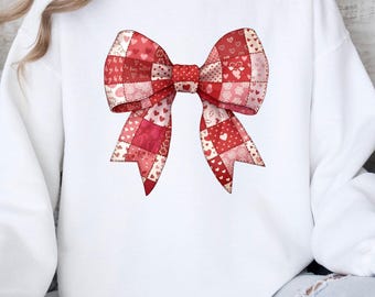 Patchwork Valentines Day Big Bow PNG, Instant Download, Sublimation, Clipart, Coquette Design