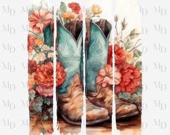 Floral Cowgirl Stiefel Pinselstrich PNG, Sublimation, Clipart, Sofortiger Download, Digitaler Download PNG, Land, Stiefel, Blumen