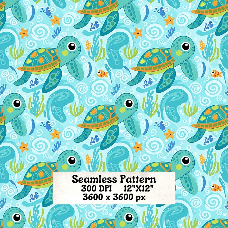 Sea Turtle Seamless Pattern PNG, Digital Download, Digital Paper - Etsy