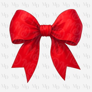 May include: A vibrant red bow with a classic design. The bow features large loops and long, pointed tails, perfect for gift wrapping or decorative purposes. The bow is a bright, solid red color.