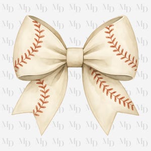 Puede incluir: Un lazo de color crema con costuras estilo béisbol en color marrón rojizo. El lazo tiene un nudo central y colas fluidas, con detalles de costura de béisbol a cada lado del lazo.
