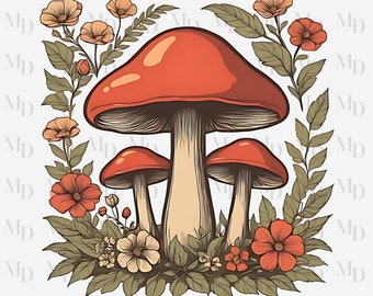 Mushroom PNG, Clipart, Nature PNG,  Instant Download, Sublimation, T-shirt Design, Digital Download, Cottagecore