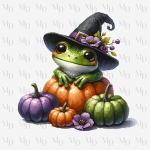 Cute Green Frog and Pumpkins PNG, Clipart, Instant Download, Digital Download PNG, Frog Design, Frog, Halloween