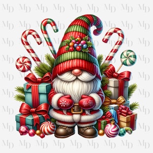 Christmas Gnome PNG, Candy And Gifts Around, Instant Download, Digital, Christmas Design, Gnomes