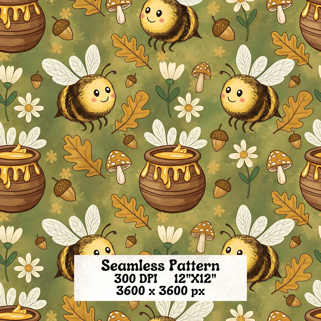 Bee and Honey Pot Seamless Pattern PNG, Digital Download, Digital Paper ...