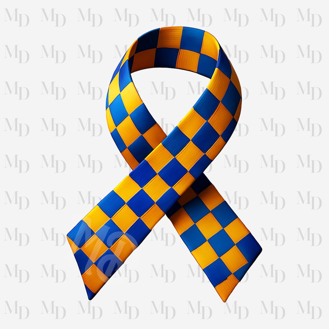 Blue and Yellow Checkered Awareness Ribbon PNG, Instant Download ...