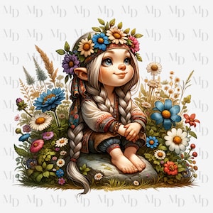 Hippie kaboutermeisje PNG, instant download, sublimatie, kabouterontwerp, clipart, digitale download, gratis commercieel gebruik, png-ontwerp