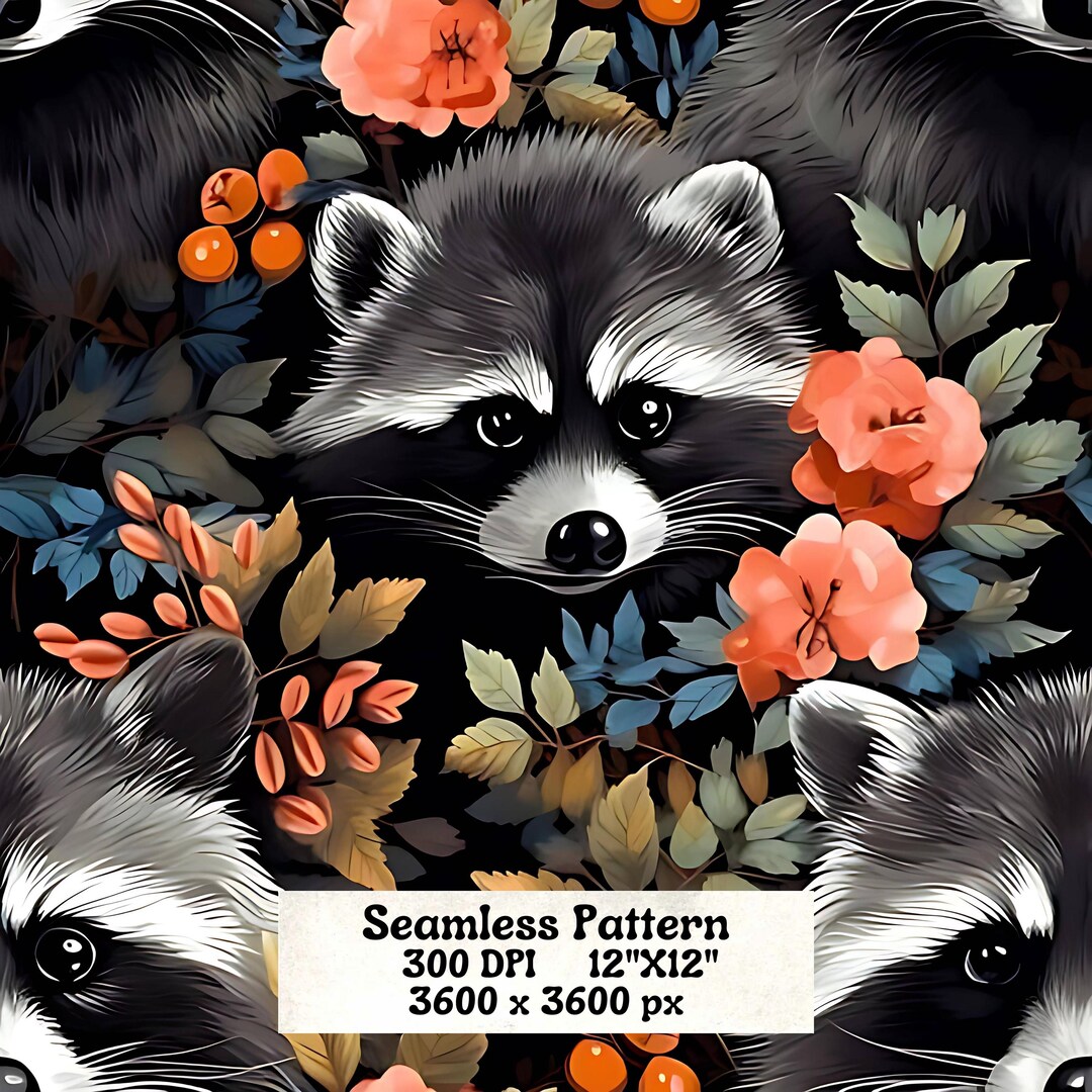 Racoon Seamless Pattern, Instant Download, 300 Dpi, 3600x3600, Digital ...